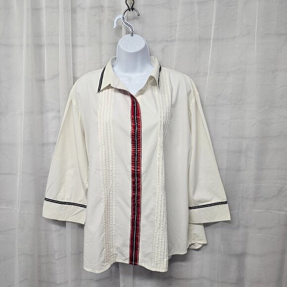 Vintage Chico's Off White Pintuck Blouse Boho Classic 3 (XL) - Picture 1 of 11